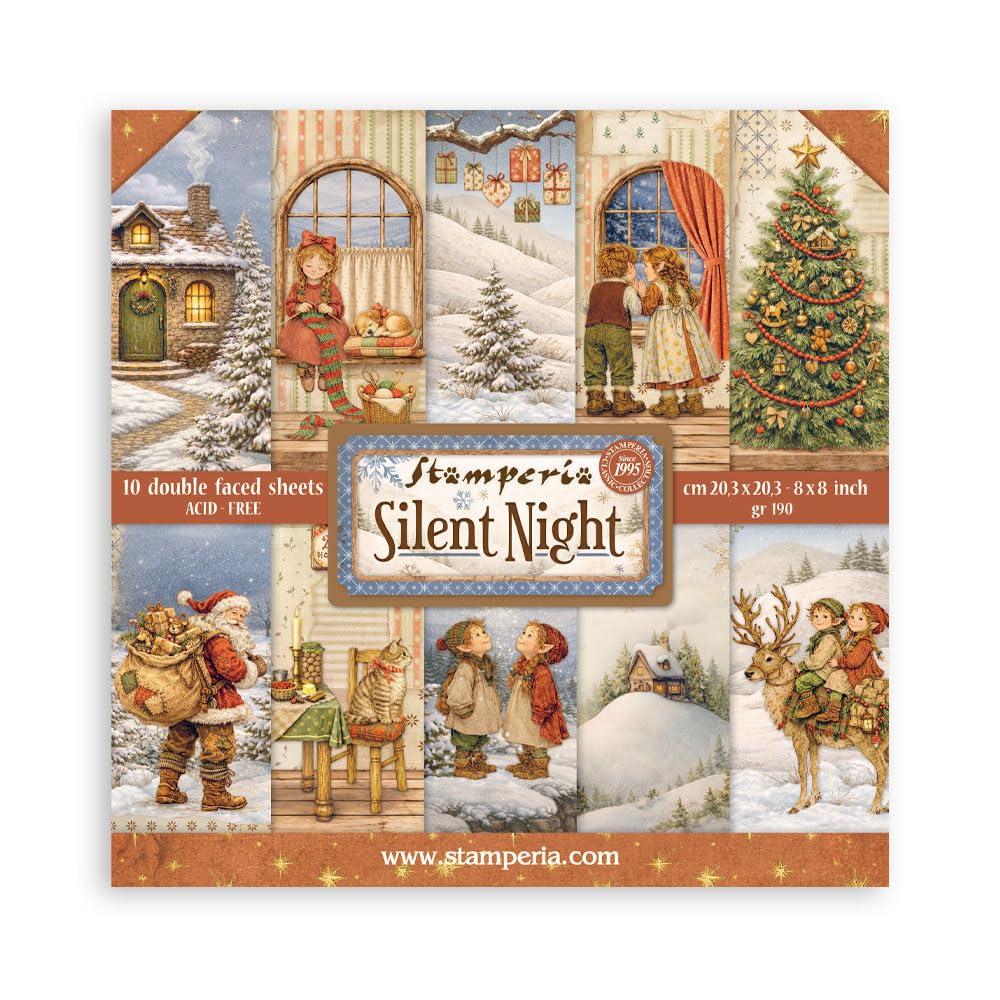 Stamperia - Scrapbook Paper Pad for Scrapbooks, Albums, Cards, Bullet Journals and More, Acid Free, Double-Sided, Perfect for Hobbies, Crafts, and Gifting (Silent Night) (20.3 x 20.3cm)