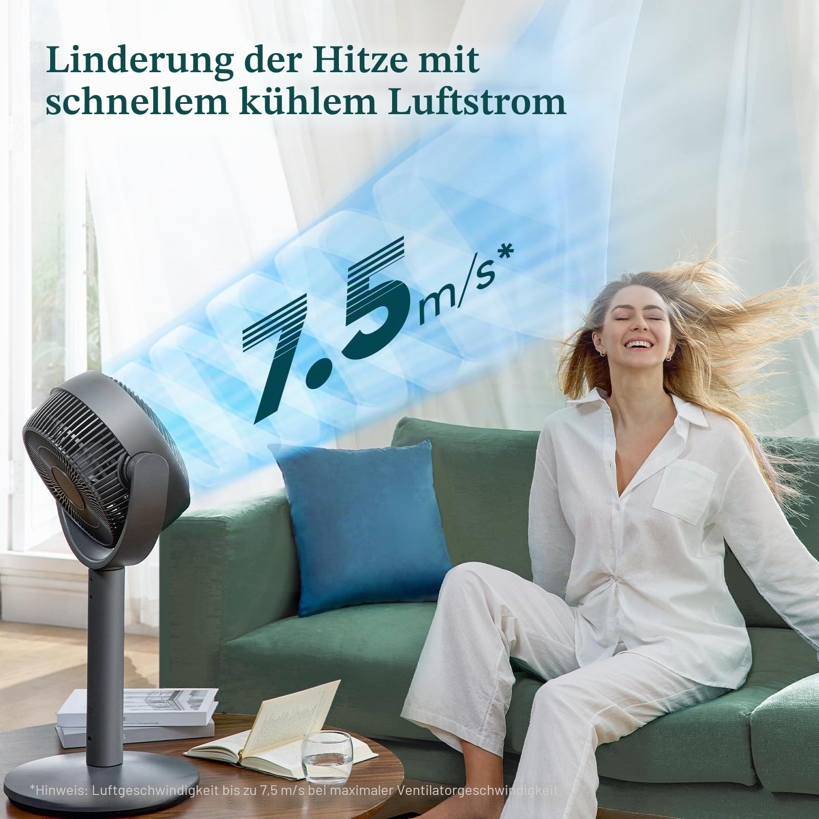 LEVOIT 20 dB, intelligenter Standventilator, DC-Motor, niedriger Stromverbrauch, mit WLAN, 4 Modi und 12 Windgeschwindigkeiten, 30 m Wind, 12 Stunden Timer, 90 ° + 120 ° Oszillation