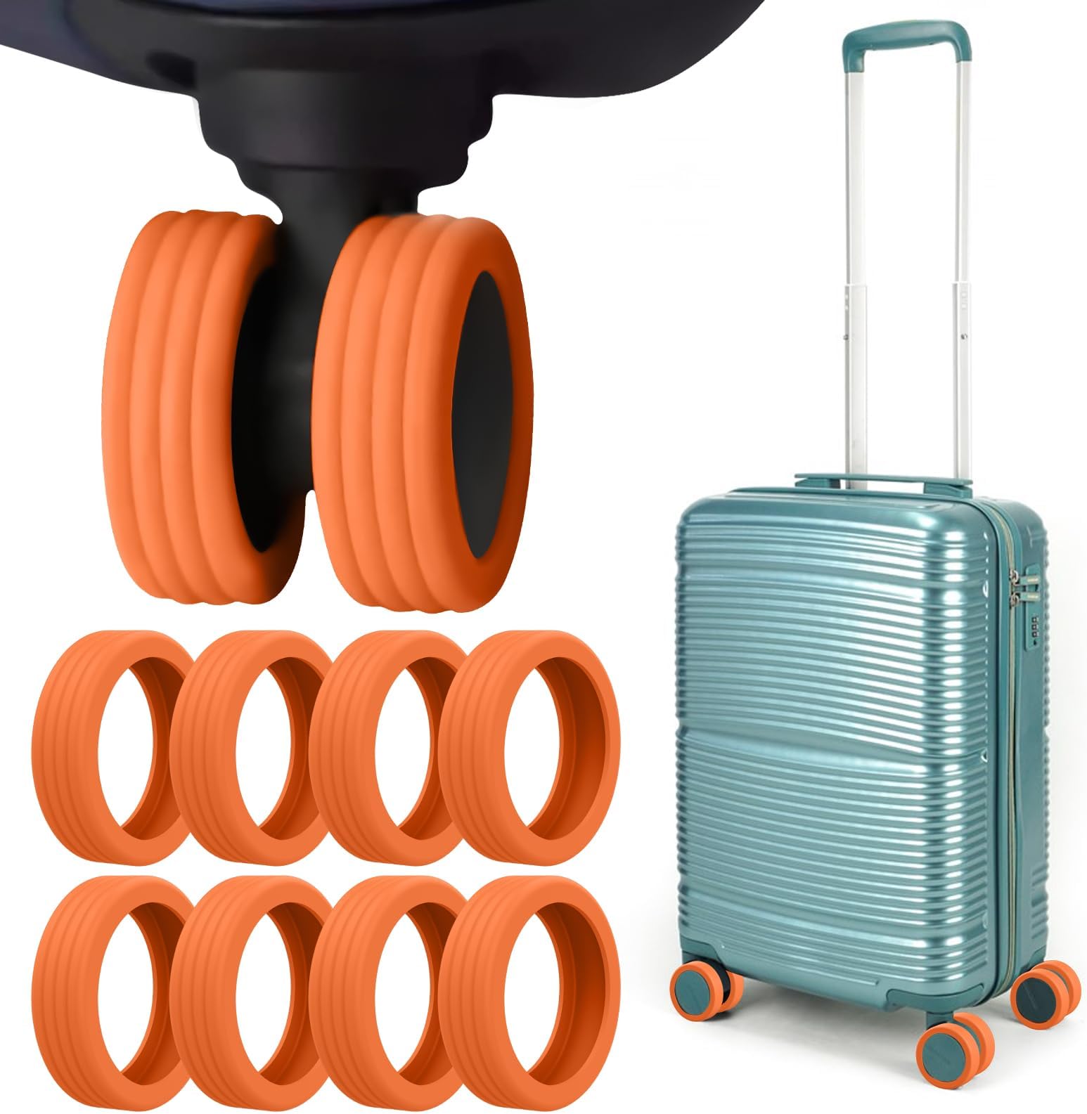 Luggage Wheel Cover for Suitcase Silicone Luggage Compartment Wheel Protective Cover for Most 8 Turns Wheel Carry On Luggage (Orange), Orange, Wheel Cover