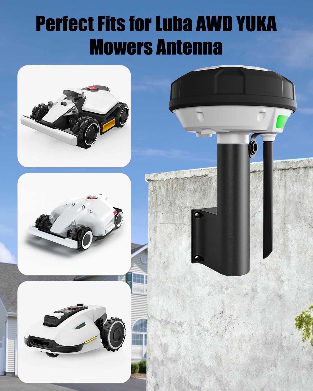 Uchwyt ścienny anteny RTK pasuje do kosiarek Mammotion Luba 2 AWD YUKA, odporny na warunki atmosferyczne wspornik wzmacniający sygnał z systemem zarządzania kablami