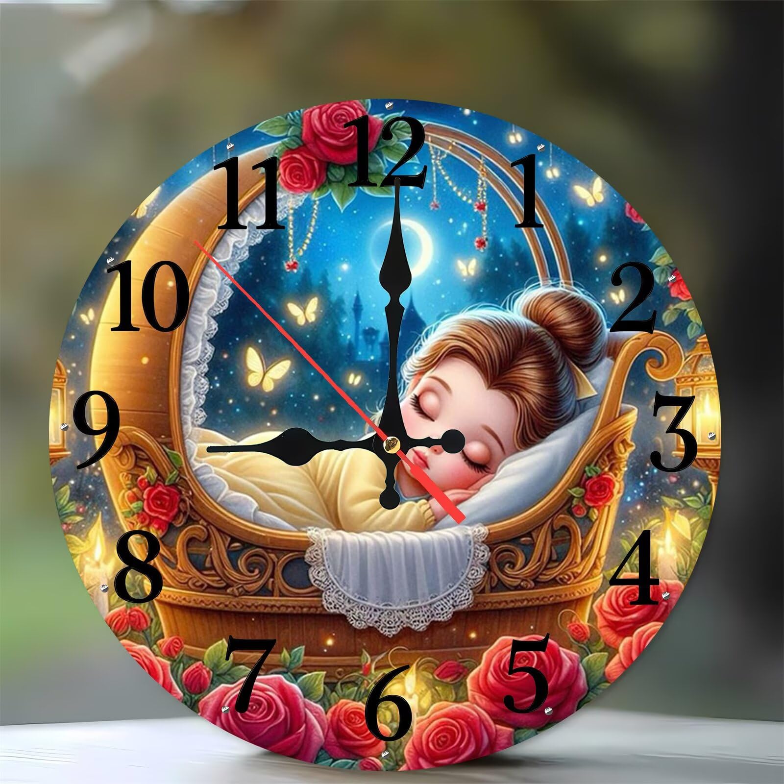 Horloge murale silencieuse sans tic-tac de 35 cm en bois moderne motif fille