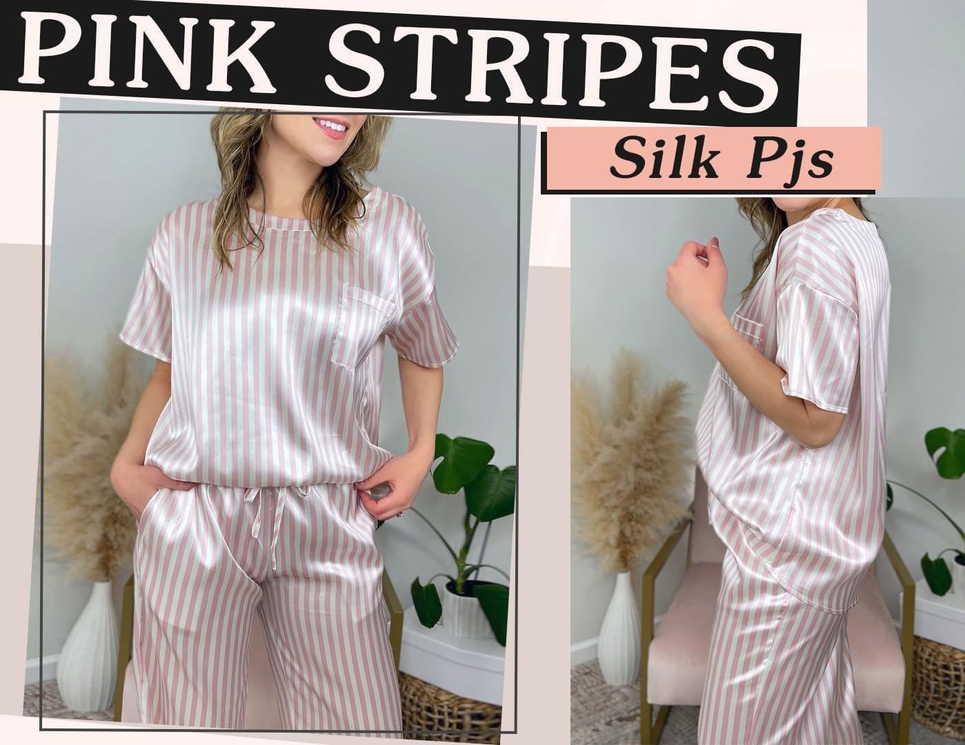 Ekouaer Pajamas for Women Set Silky Satin 2 Piece Lounge Sets with Pockets image 2
