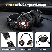 Vista 8 de MAONO Auriculares de estudio con controladores de 50 mm Pro Monitor de estudio, MH501 Auriculares cerrados con cable no desmontable para grabación