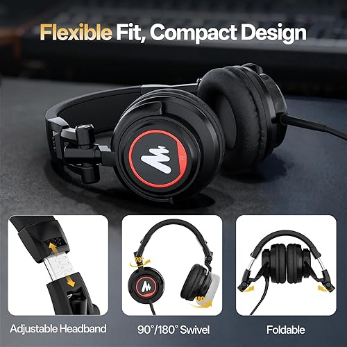 Miniatura 8 de MAONO Auriculares para monitor de estudio Pro Drivers de 1.969 in, MH501 sobre la oreja, auriculares con cable no desmontables con conector de 0.138
