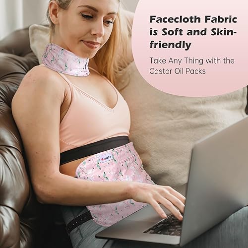 Miniatura 7 de Pedobi Paquete de 2 unidades de aceite de ricino de algodón orgánico para desintoxicación hepática, compresa de aceite de ricino reutilizable,