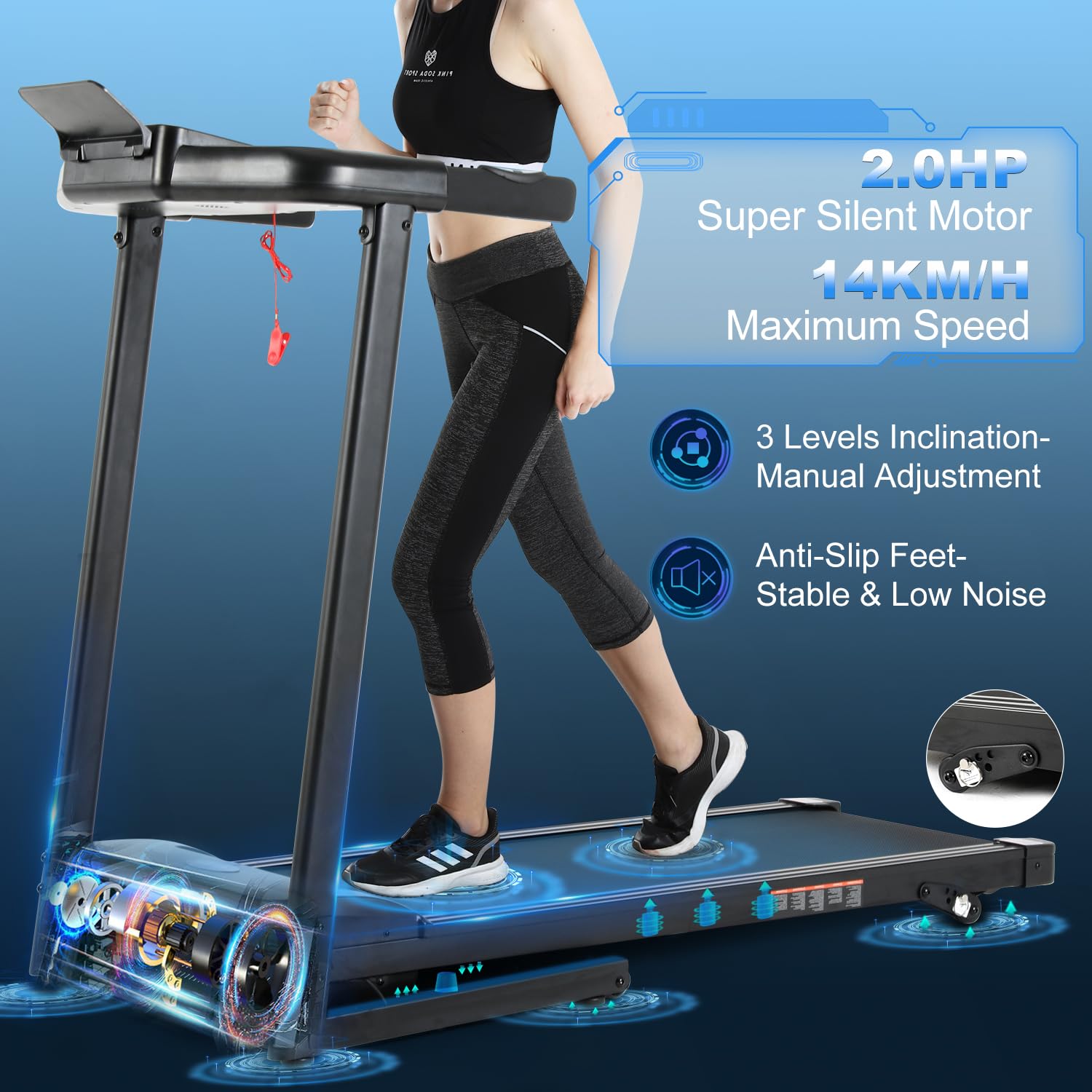 Novonova Tapis Roulant Elettrico, Tapirulan Pieghevole da Casa Motore2.0HP, Velocità Regolabile, DisplayLED, 12 Programmi, Tapis Roulant Elettrico inclinazione, Tapirulan Elettrico, Treadmill