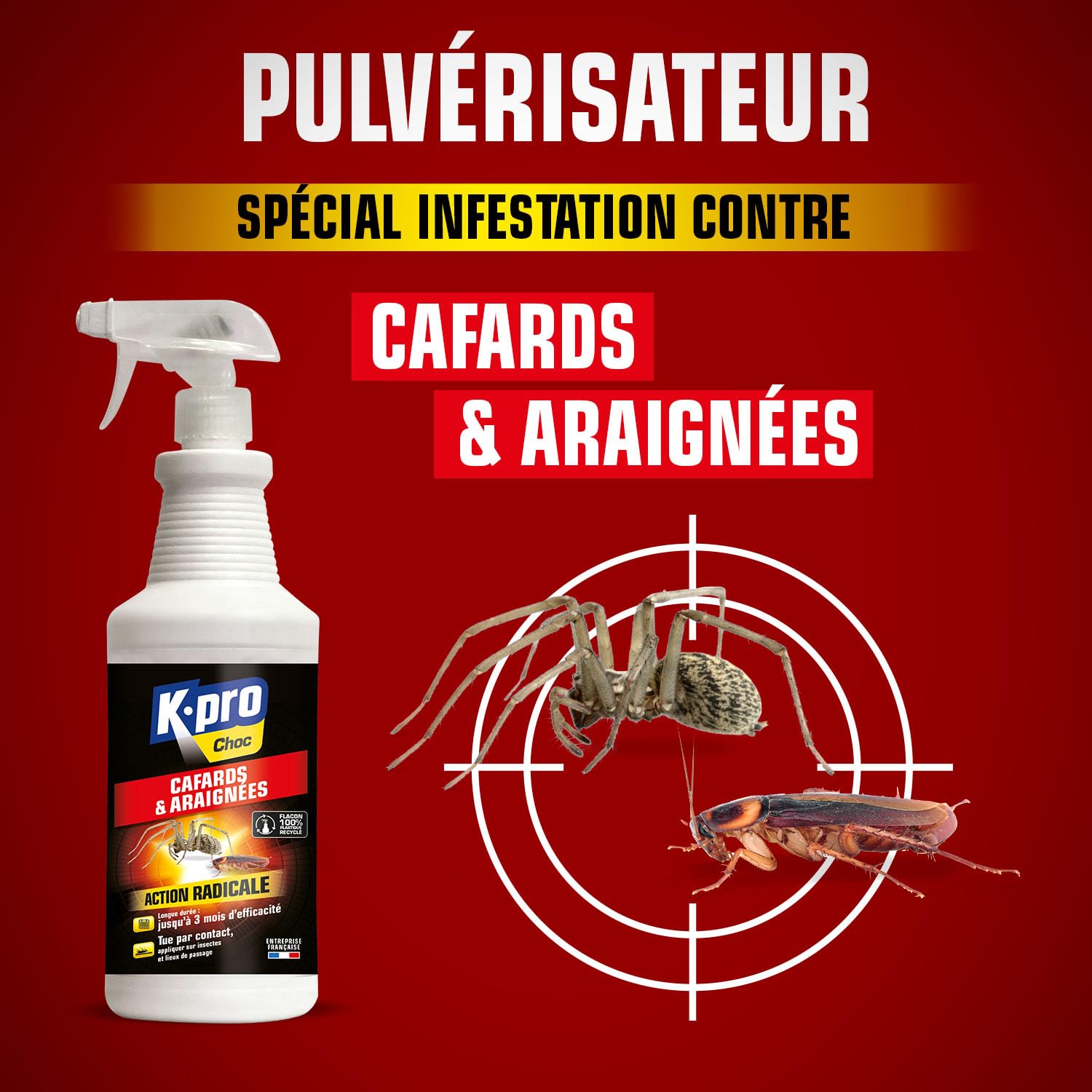 Spray Aérosol Anti Cafards et Araignées 1L Action Radicale Longue Durée Professionnel