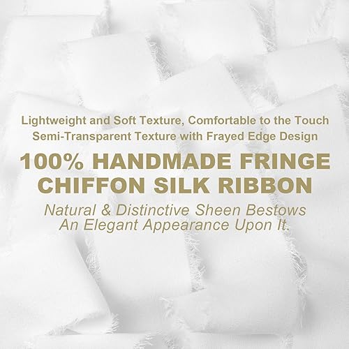 Miniatura 3 de Cinta de seda de gasa con flecos blancos de 1-12 pulgadas x 40 yardas, juego de cintas hechas a mano de tela deshilachada, cinta de tela bohemia
