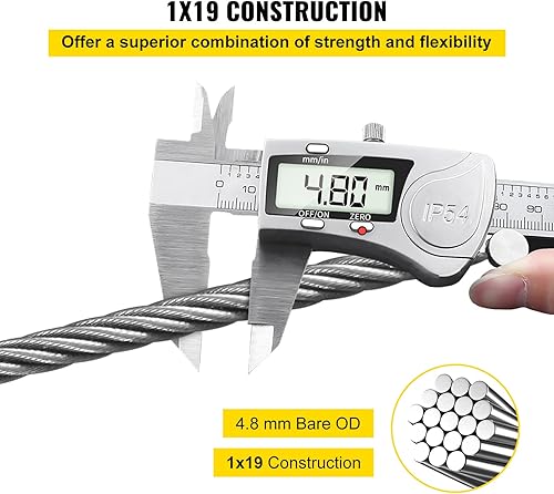 Miniatura 4 de BestEquip Cable de acero inoxidable 316 de 1000 pies, cuerda de alambre de grado marino T316 de 1 x 19, barandilla de cable de avión para barandilla