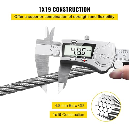 Miniatura 4 de BestEquip Cable de acero inoxidable 316 de 1000 pies, cuerda de alambre de grado marino T316 de 1 x 19, barandilla de cable de avión para barandilla