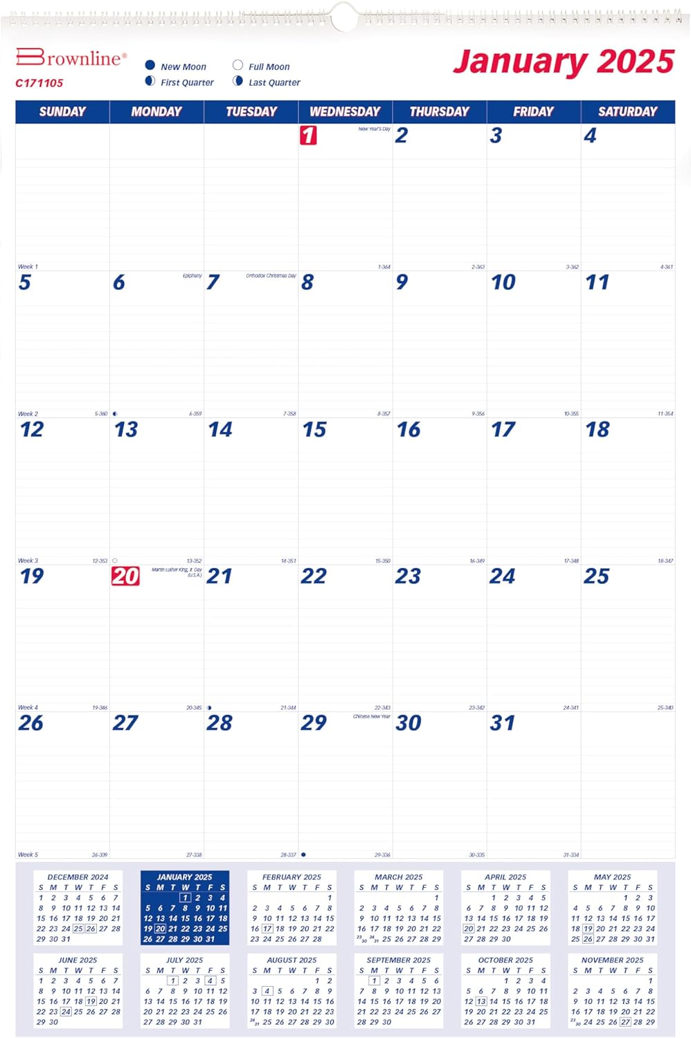 Amazon.com: Brownline® 2025 Monthly Wall Calendar, 12 Months, January ...