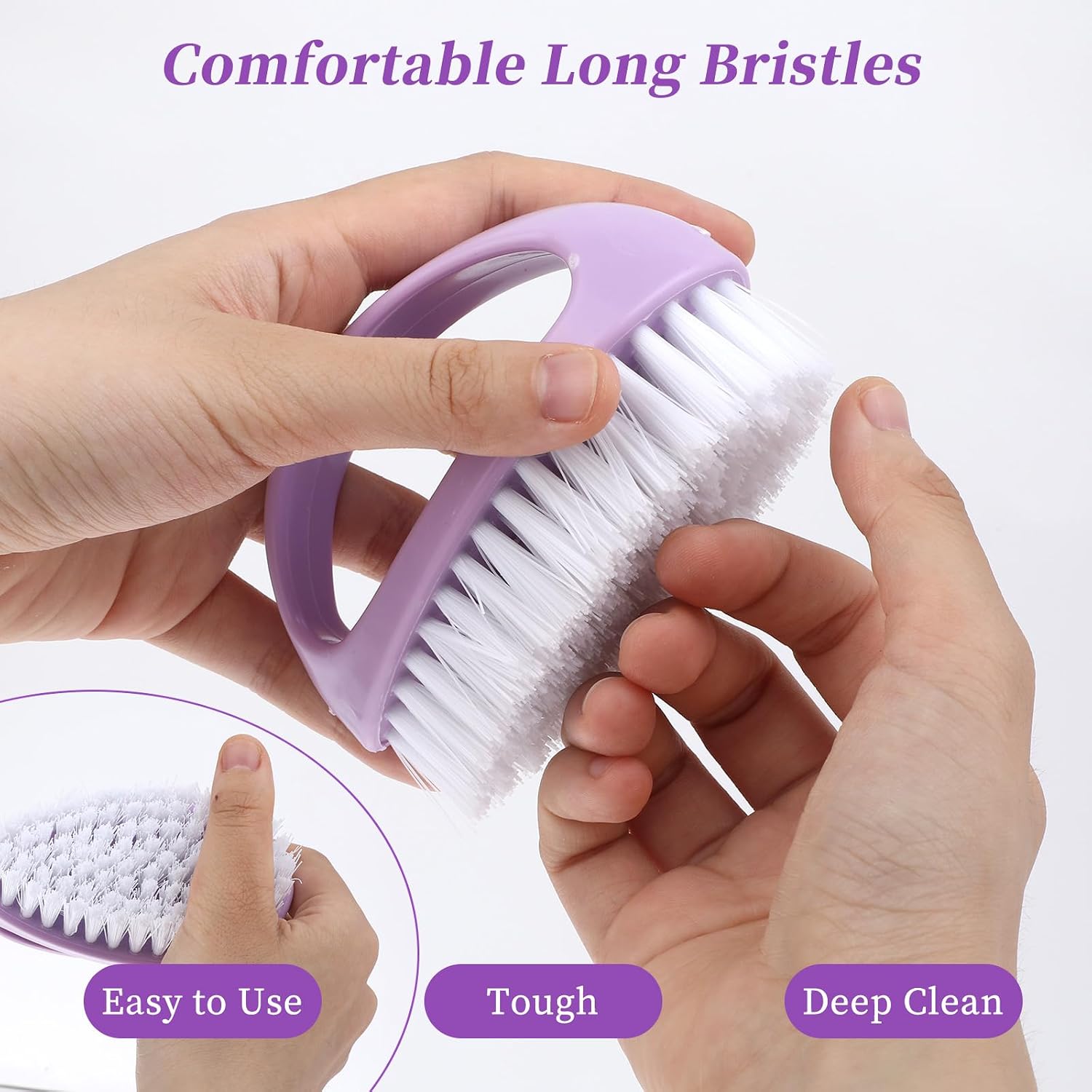 Qianyu 2 Pcs Nail Clean Brushes for Hand Finger Foot Toe Small Scrubber Cleaner with Handle for Cleaning Fingernails Nylon Firm Stiff Bristles Deep Clean Scrubber for Toes and Nails Men Women Kids