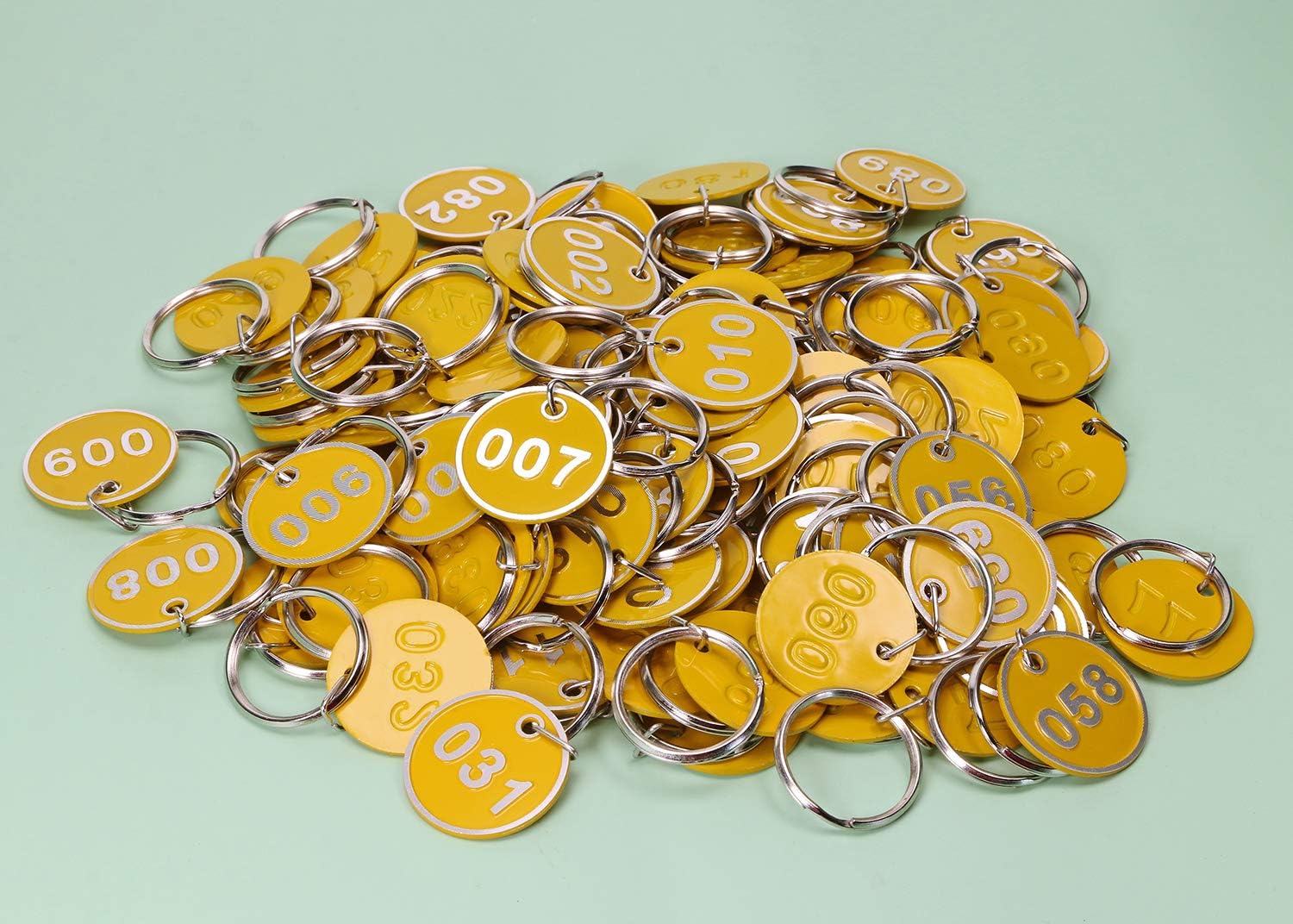ONLYKXY 1-100 Number Colorful Tough Aluminum Metal Numbered Marking Identification Hang Tags Luggage Labels ID Tag with Split Rings for Organized Coded Key Box Cabinet System Identifier (Yellow)