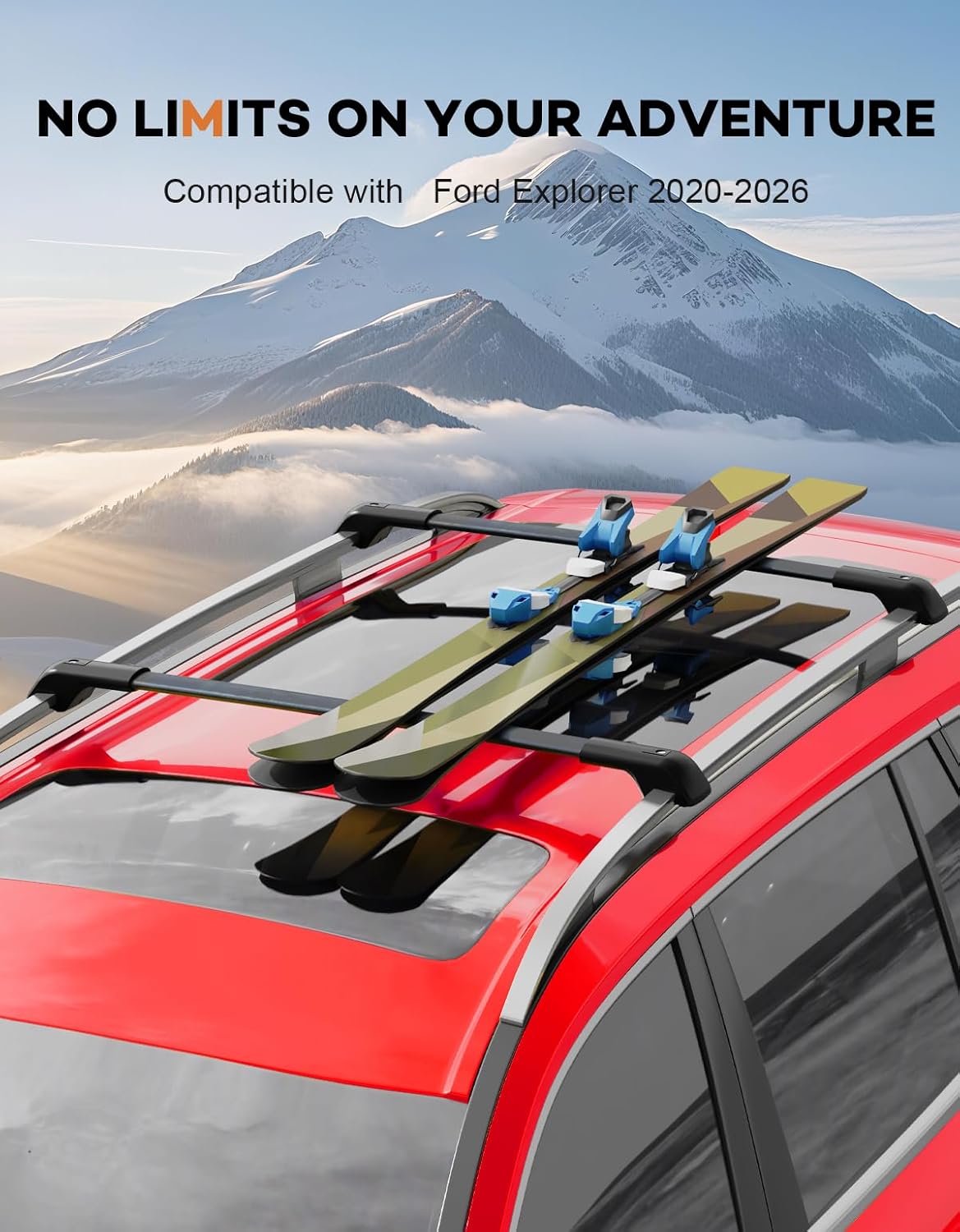 Wonderdriver 300lbs Lockable Roof Rack Cross Bars Compatible with Ford Explorer 2020 2021 2022 2023 2024 2025 2026,Heavy Duty Aluminum Roof Rails Crossbars Black Rooftop Cargo Carrier Luggage