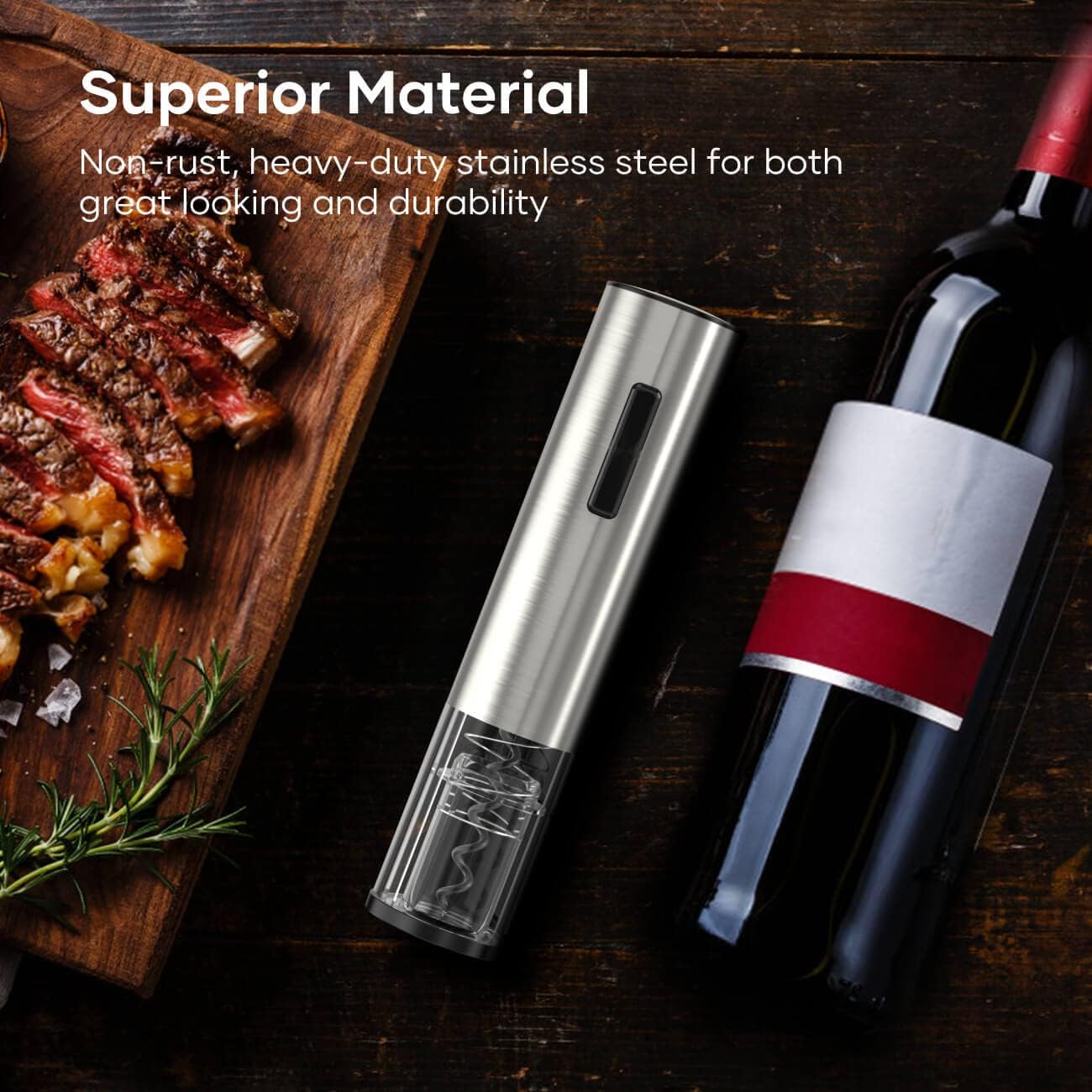 Crenova 6-in-1 Wine Opener Electric Rechargeable Automatic Corkscrew Bottle Opener set with Vacuum Stopper, Aerator Pourer, Foil Cutter, Display Base & USB Charging Cable, Silver