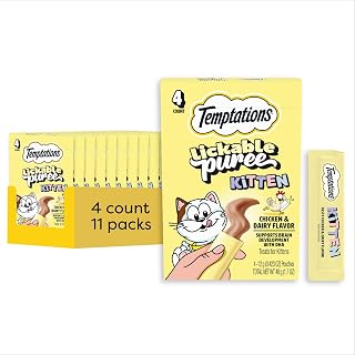 Temptations Puree Kitten Cat Treats Lickable, Chicken & Dairy Flavor, 4 Pouches (Pack of 11)