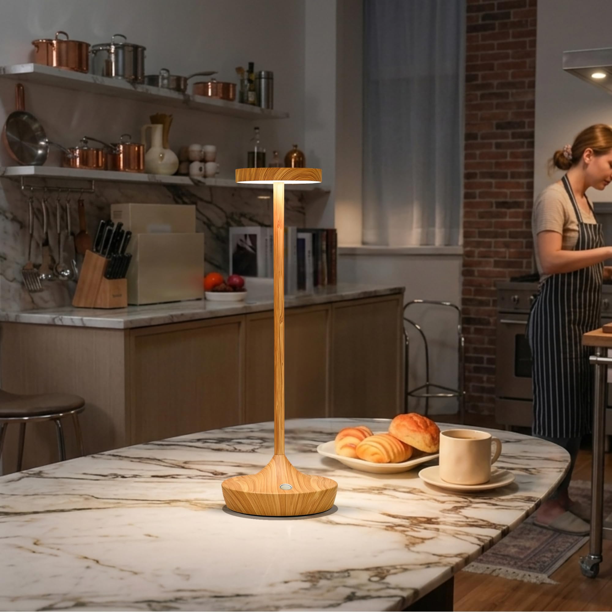 Lámpara de mesa inalámbrica recargable, luz LED de 6000 mAh, funciona con pilas, portátil, táctil, regulable, impermeable, para patio, bar, restaurante, comedor (patrón de bambú)