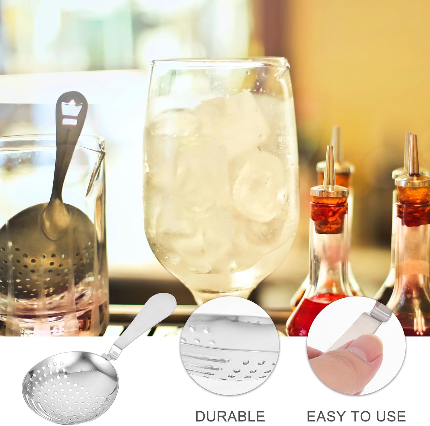 Stainless Steel Cocktail Strainer One Piece Ice Filter for Barware