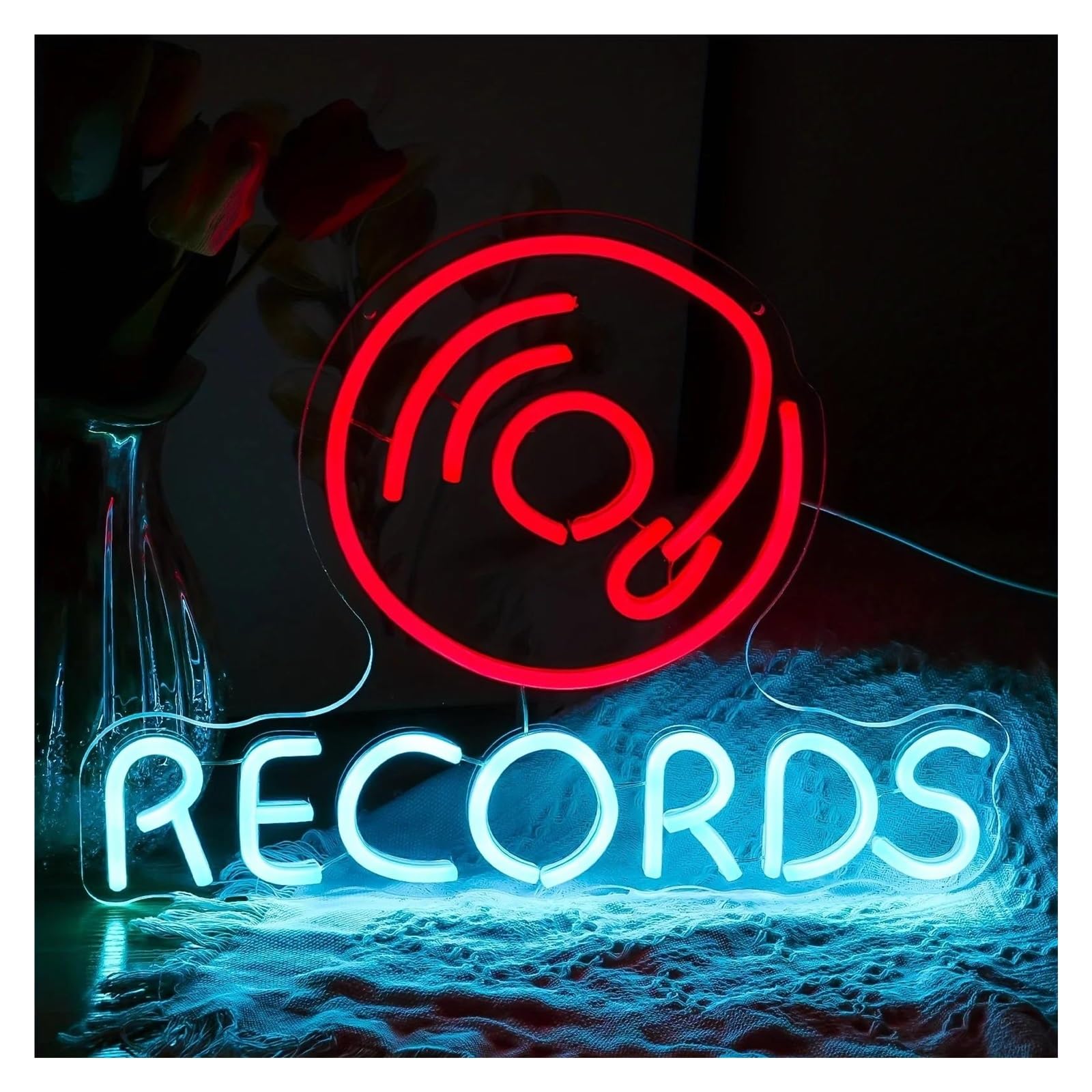Insegna al Neon Dischi Neon, Adatti Per Sale Musica, Bar E Decorazioni Personalizzate Per La Casa 32x42cm