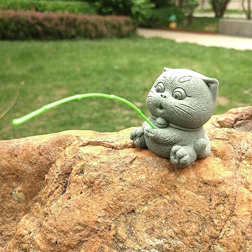 Miniatura 3 de livelyfish Estatua de gato de pesca, figuras de pescador, escultura de piedra arenisca para jardín de hadas, acuario, pecera, bonsái, decoración