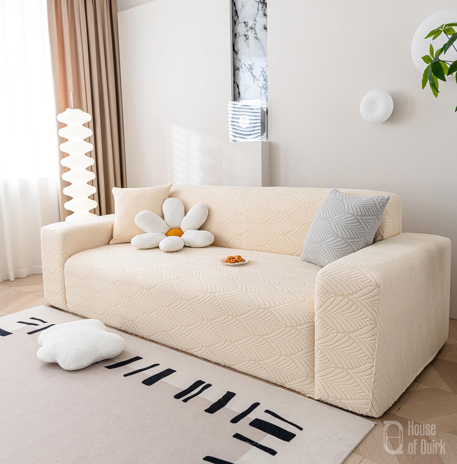 House of Quirk Universal Single Seater 220 GSM Jacquard Leaf Texture Fabric Sofa Cover Soft Touching Cover for Couch Flexible Stretch Sofa Slipcover (Beige, 90-140cm) (B0CLD8PKKK) Amazon Price History, Amazon Price Tracker