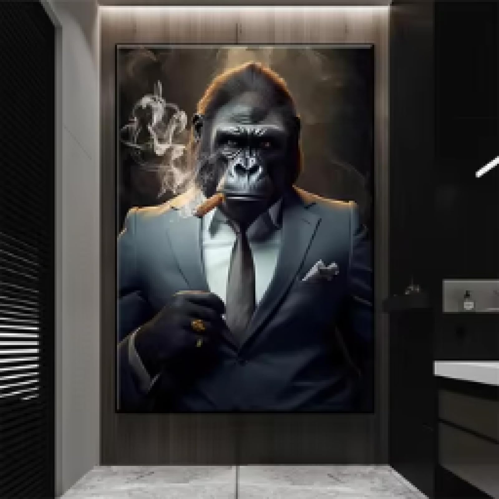 Jacbon Frameless Modern Animals Gorilla In Business Suit Smoking Hd Posters Pictures Canvas Painting And Prints For Living Room Home Decor 60X90cm
