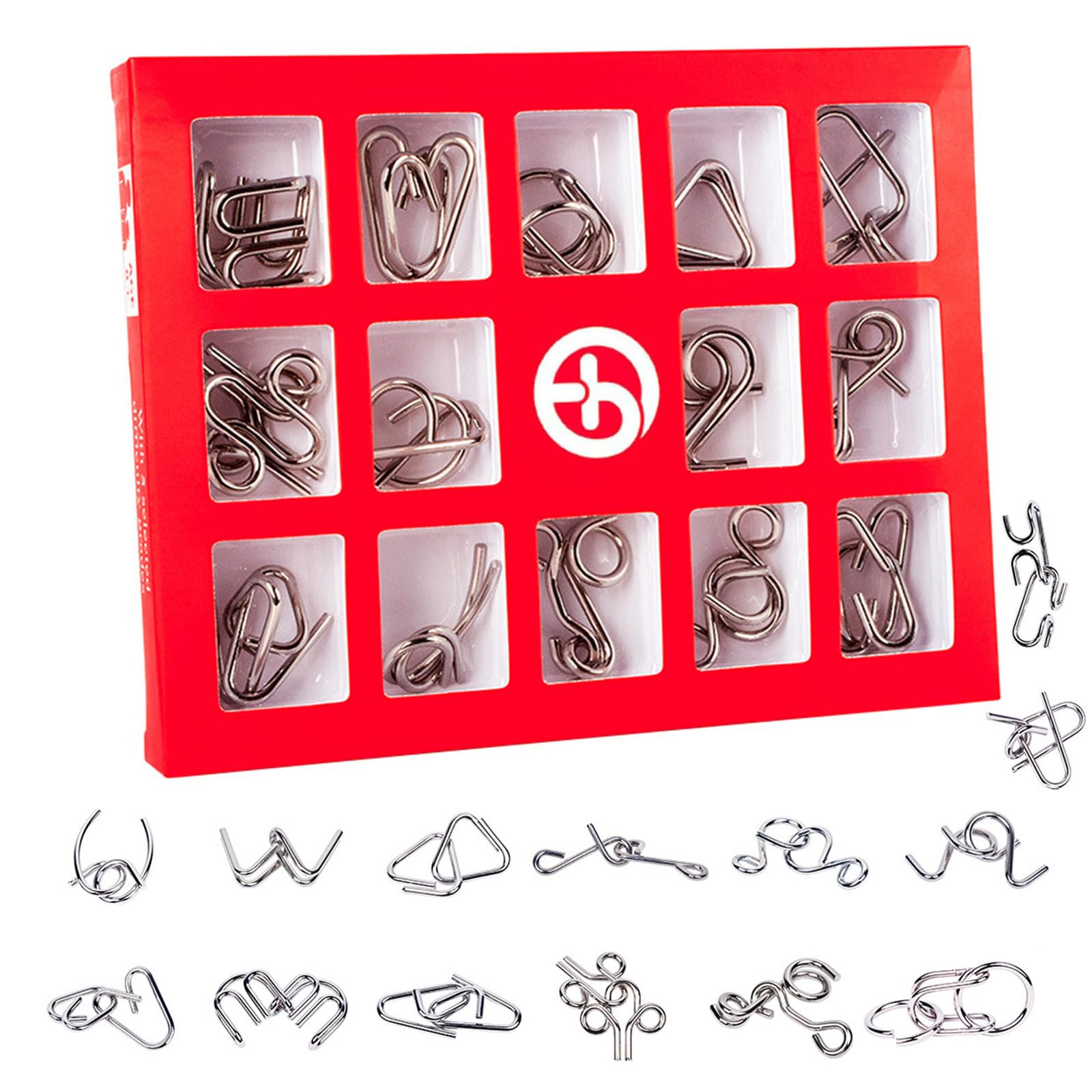 RoseFlower Metal Wire Puzzle Set di 15, Rompicapo in Metallo Torsione Puzzle 3D Gioco di Mente Classico Giocattoli Educativi IQ Test Puzzle Regalo per Adulti e Bambini Regali Bomboniere Premi