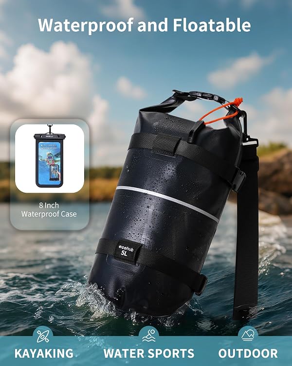 ECOHUB Waterproof Dry Bag for Women Men, 5L/10L/20L Roll Top Lightweight Dry Storage Bag Backpack for Travel Kayaking Hiking Floating with Waterproof Phone Case by ECOHUB - Image 3