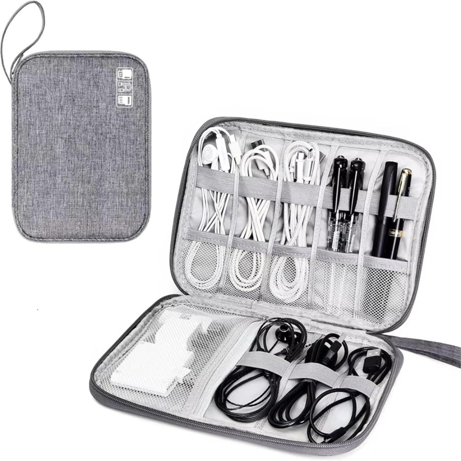 2PCS Borse portaoggetti for Cavi Kit di Sistema Custodia Caricabatterie Cavo Dati Penna Power Bank Dispositivi Gadget digitali per Cavi, Caricabatterie(Gray)