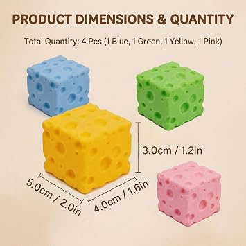 4 PCS Cheese Squishy, Big Cheese Squishy Ornament for Daily Relaxation, Office Desk Leisure Decor, Portable Desk Ornament for All Crowds, Desktop Decor Blocks Random pink, green, blue, yellow