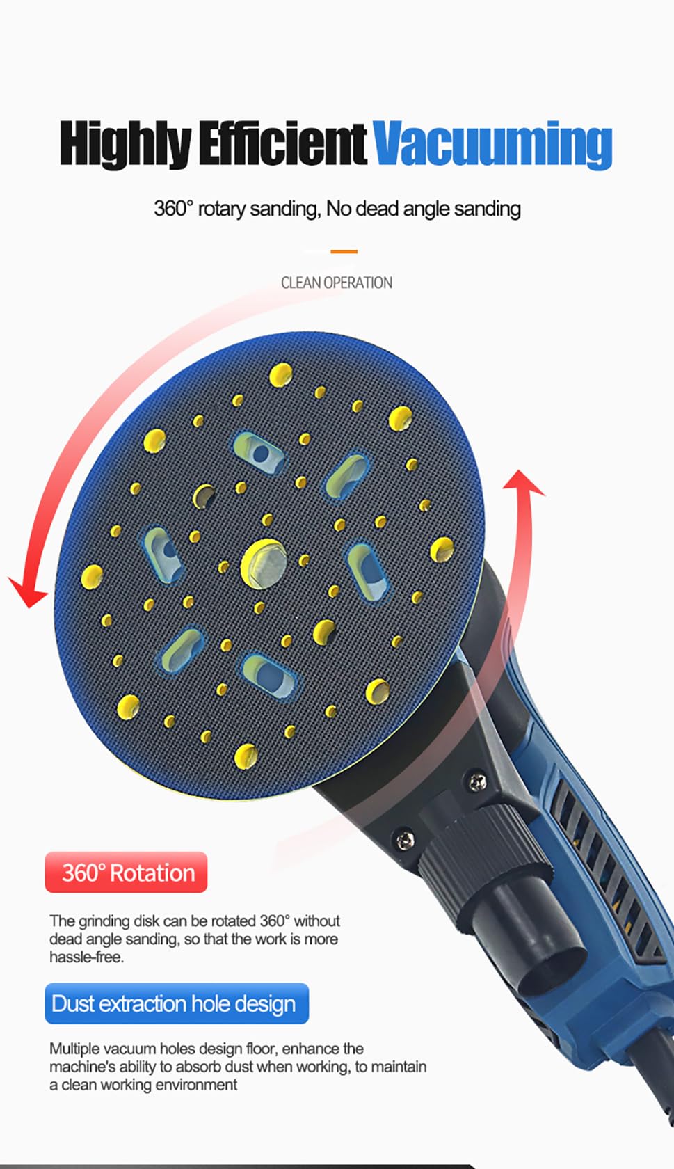 Ponceuse Excentrique Électrique 150mm (360W, Orbitale Ø5.0mm, 4000-10000tr/min, 7 Vitesses) - Faibles Vibrations avec Aspiration - Pour Bois, Métal et Carrosserie