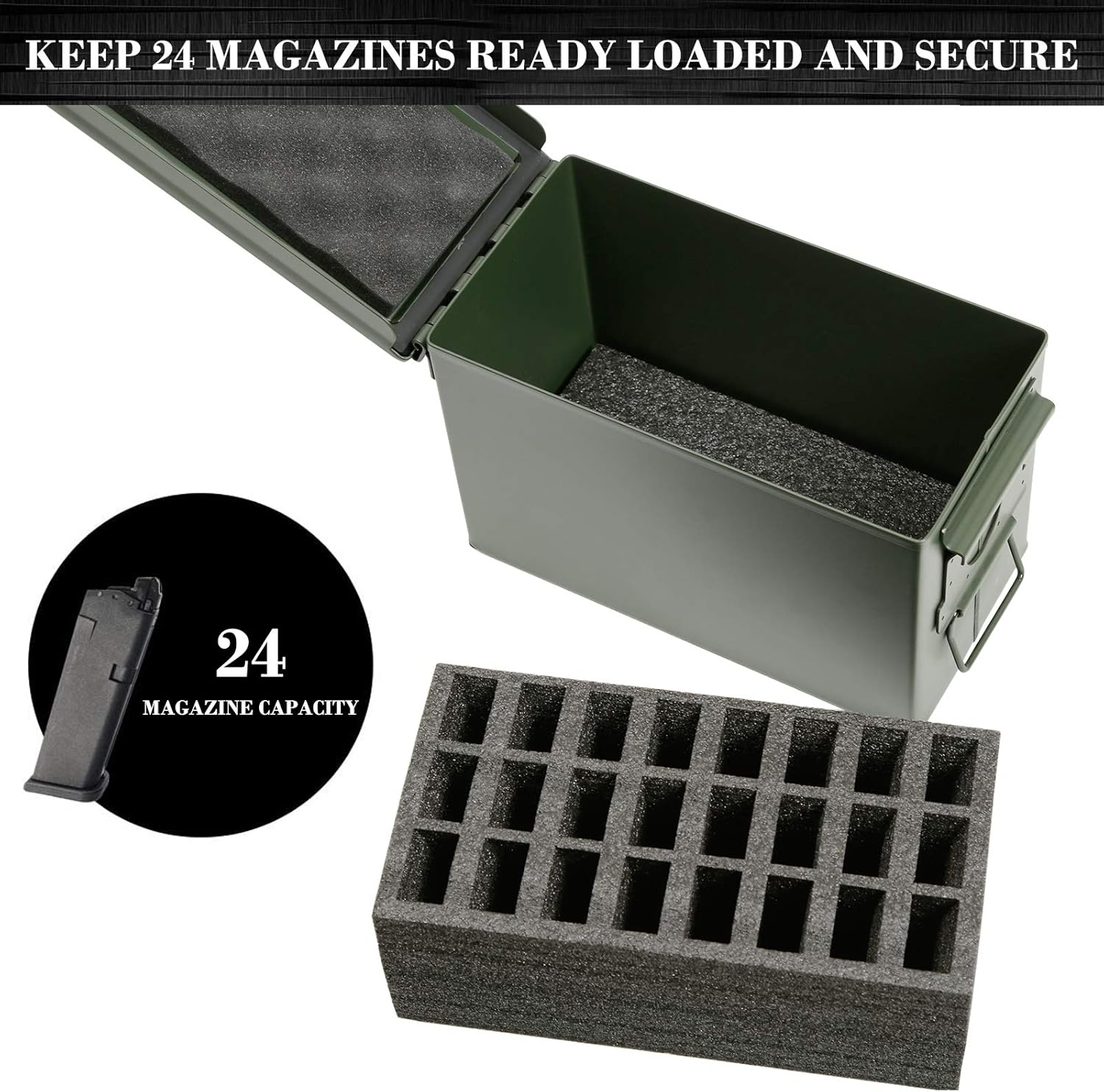 Aolamegs 24 Magazine Holder .50 Cal Ammo Can Foam (Pre-Cut, Military Grade Foam)