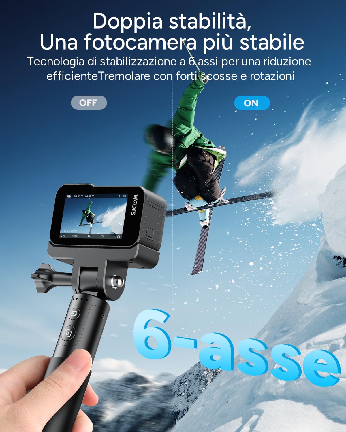 SJCAM SJ20 Action Camera 4K (microfono) – Dual Lens 4K Sports Camera con 8H Selfie Stick, Super Night Mode, Magnetic Mount, HDR, 8X Zoom, Underwater Camera per Travel, Moto & Outdoor
