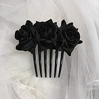 Vista 4 de FOMIYES Flores artificiales, 50 unidades, flores artificiales, rosas de seda, cabezas de rosas negras para novia, boda, fiesta, decoración