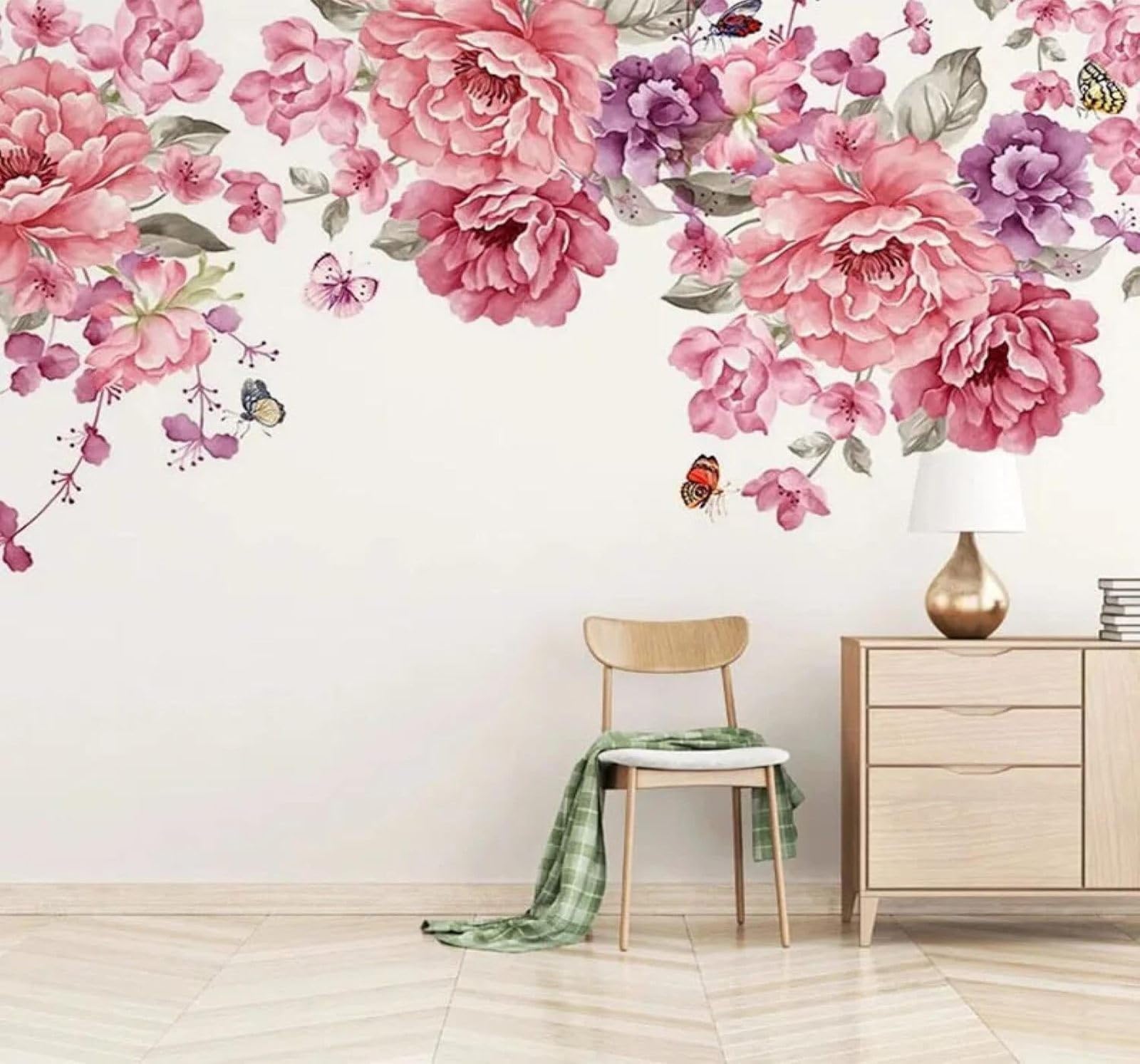 Xlming 150Cm×105Cm(B×H) Beautiful Cosy Pink Floral Butterflies 3D Wallpaper Luxury Home Dining Decor Paste Sofa Living Room The Wall For Bedroom Mural-150Cm×105Cm