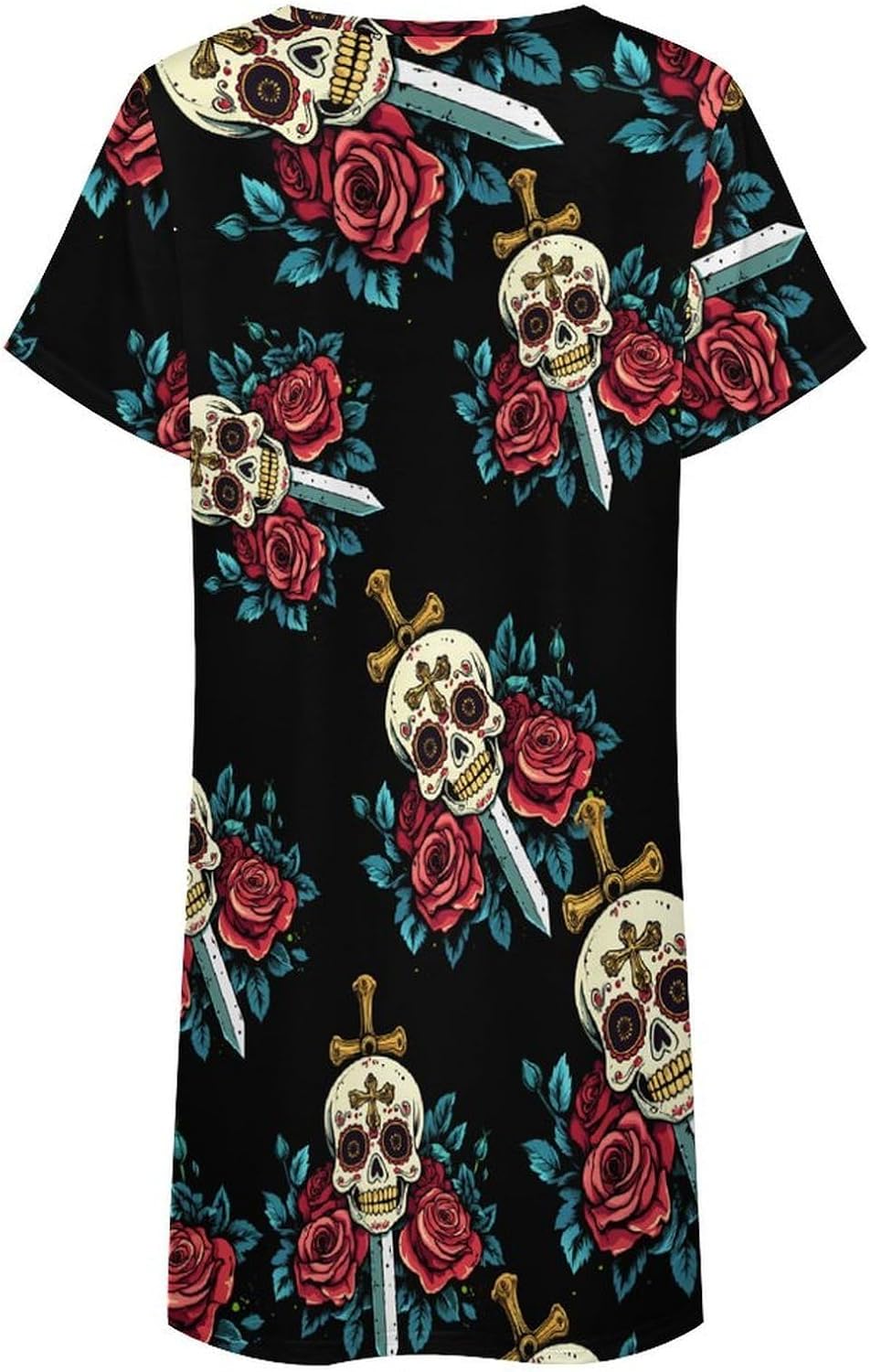 Ancient Sword Skull Night Shirts for Women Soft Nightgowns Short Sleeve Sleep Dress Pajamas Sleepwear