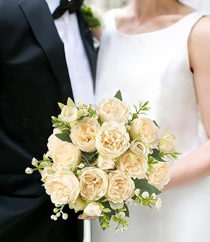 Miniatura 7 de Mkono Flores artificiales de peonías, pequeñas flores de seda para decoración del hogar, ramo de interior, arreglos florales sintéticos, centros de