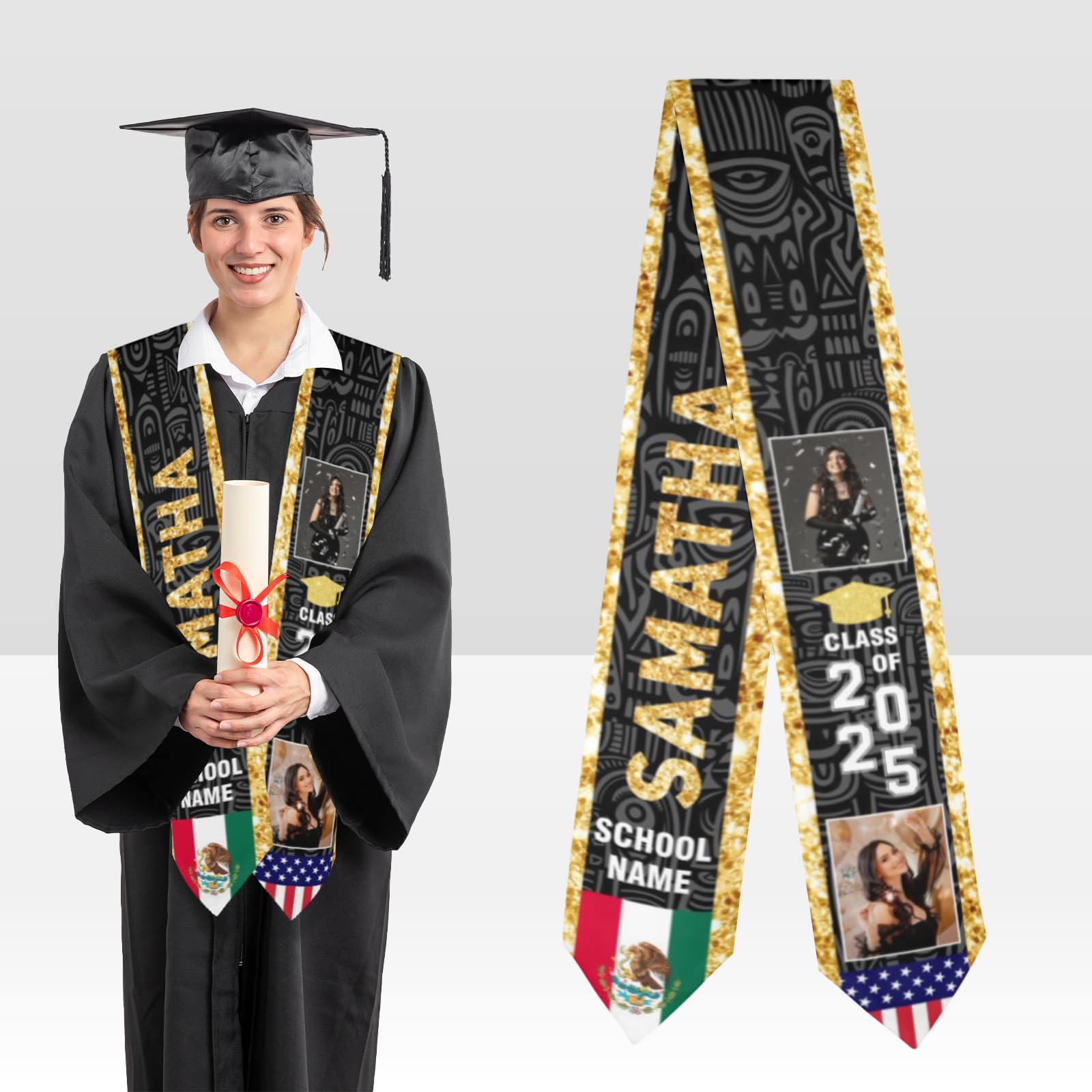 KOLSTRAW Personalized Graduation Stoles Class of 2025 Congratulation Gifts with Photo, American Mexican Flag Sash 2025#1