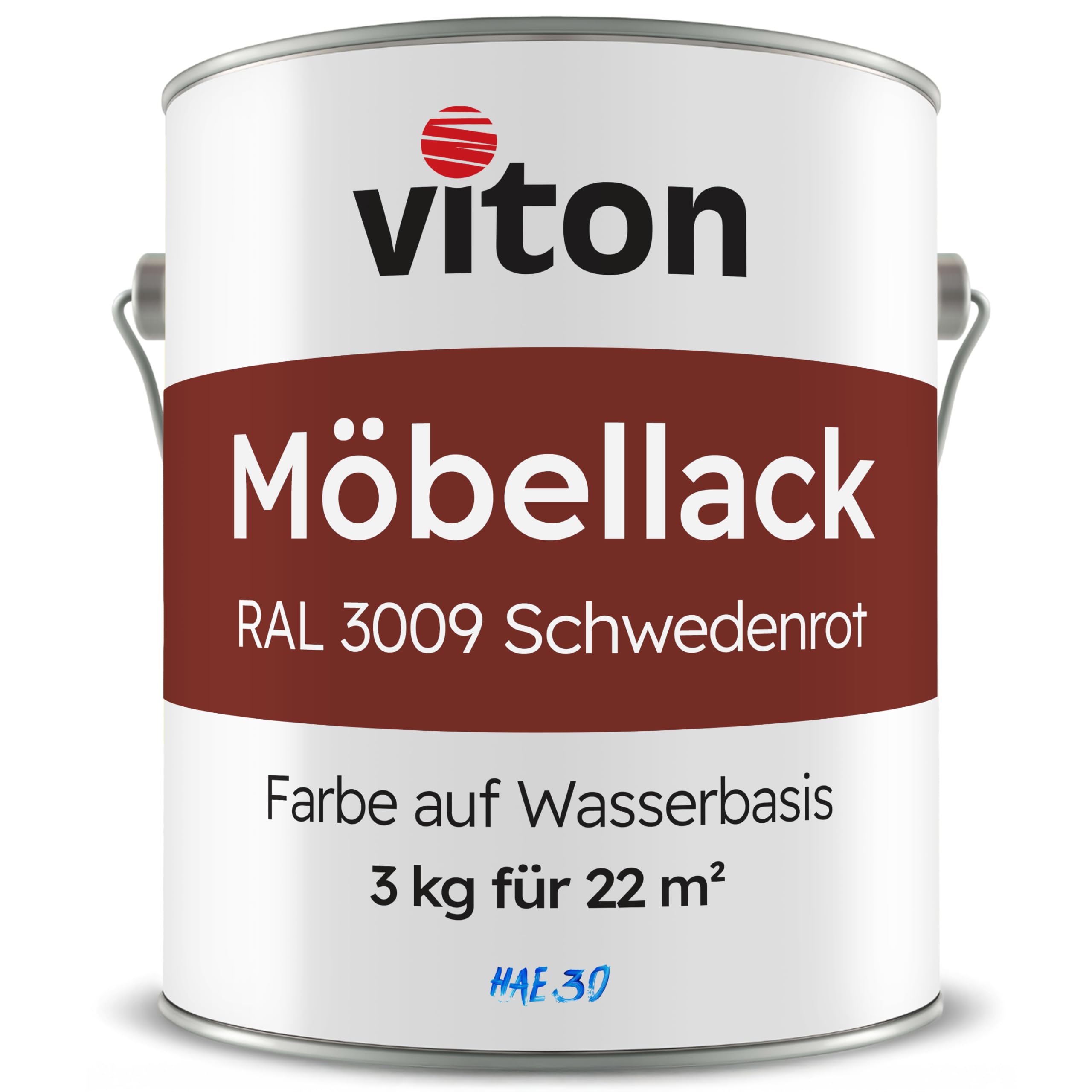 Viton Möbellack - 3 Kg (2,5 L) - Seidenmatt Schwedenrot - Möbelfarbe auf Wasserbasis - HAE 30 - Oxidrot RAL 3009