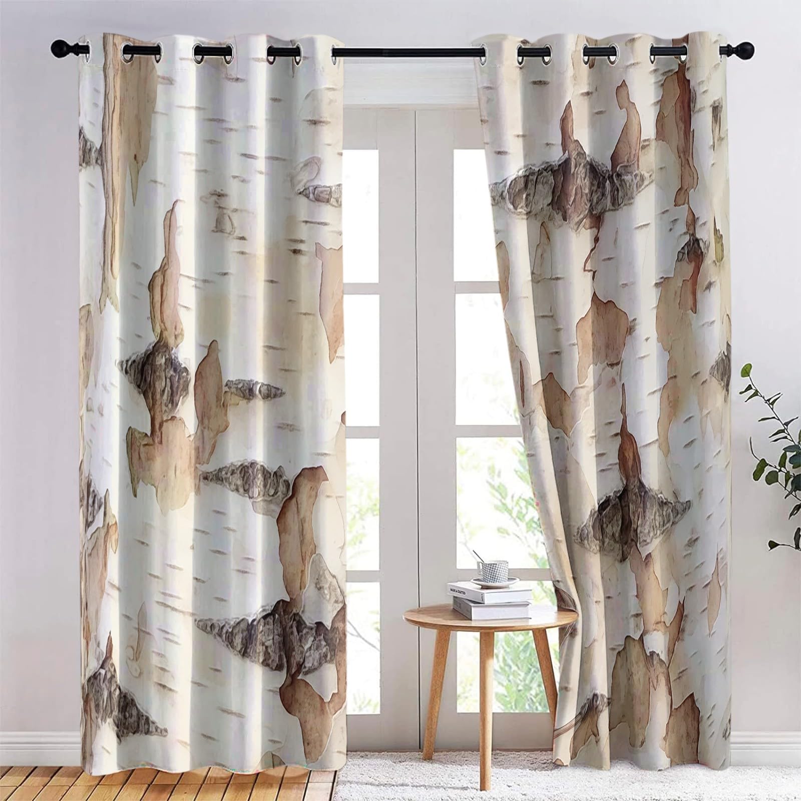 Tende Oscuranti per Interni 2 Pezzi 140x260 cm (LxA), Wood Grain Birch Natural Theme Tenda Coprente per Soggiorno, Termiche Isolanti Tendaggi per Interno con Anelli Finestra per Salotto