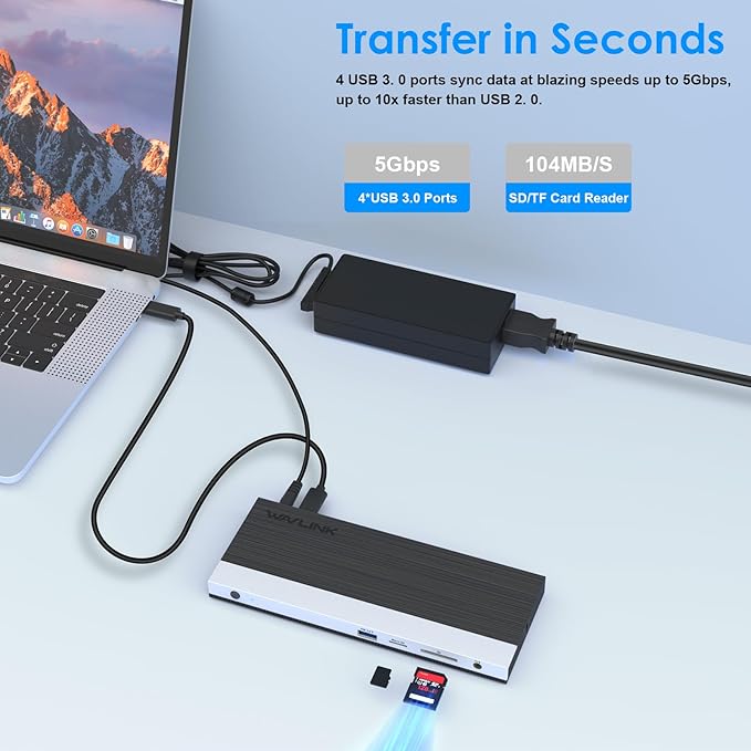 WAVLINK Docking Station USB C Triple Display 4K, 13 en 1, 100W miniatura 6