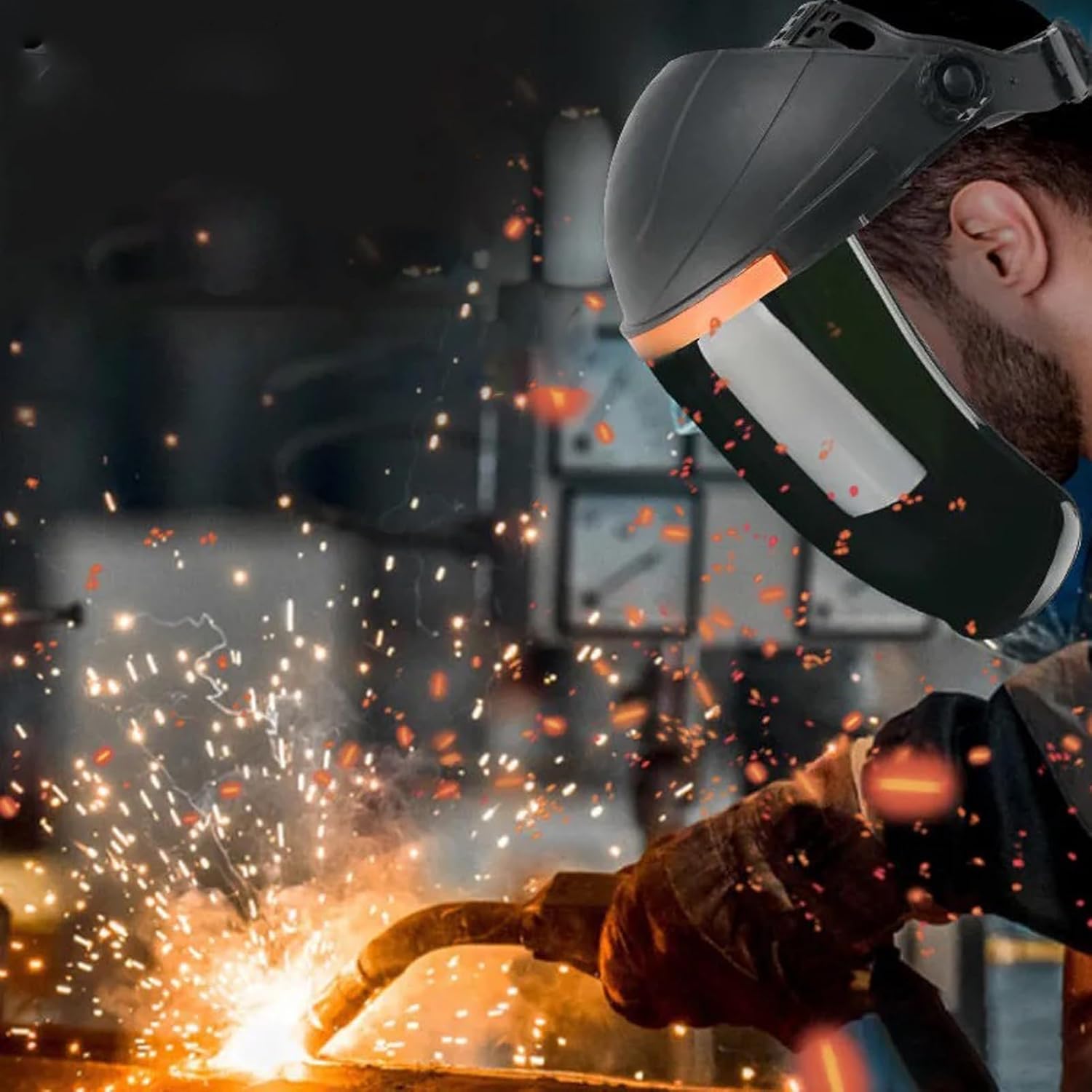 Visible Professional Welding Hood Drop Welding with Transparent Screen, Lightweight and Comfortable for Cutting Polishing Welding (Black Top Dark Green)