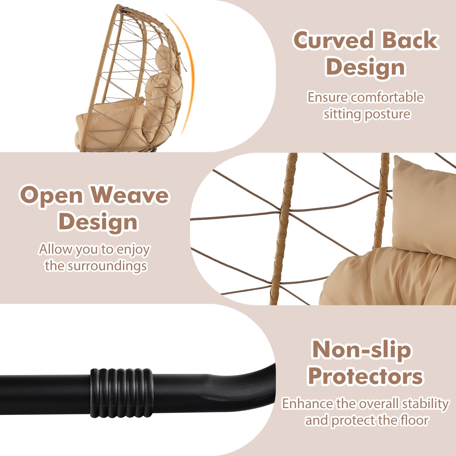 COSTWAY Korbsessel Rattan, übergroßer Loungesessel mit abnehmbarem Kissen & Metallgestell, Gartensessel, Rattansessel für Balkon, Garten, Terrasse, Wohnzimmer (Beige)