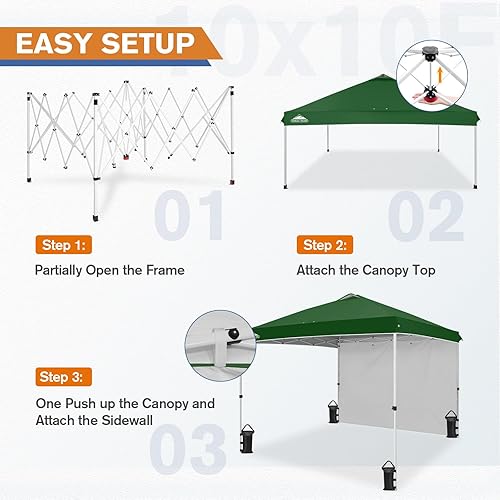 Miniatura 2 de EAGLE PEAK Toldo Emergente con 1 Pared Lateral, Carpa para Eventos de Fácil Instalación, Sombra Solar para Exteriores, Bolsa de Transporte con Verde