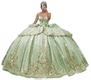 Glitter Gold Appliques Quinceanera Dresses with Bow Puffy Layered Tulle Sweet 16 Dress Strapless Sequin Ball Gown