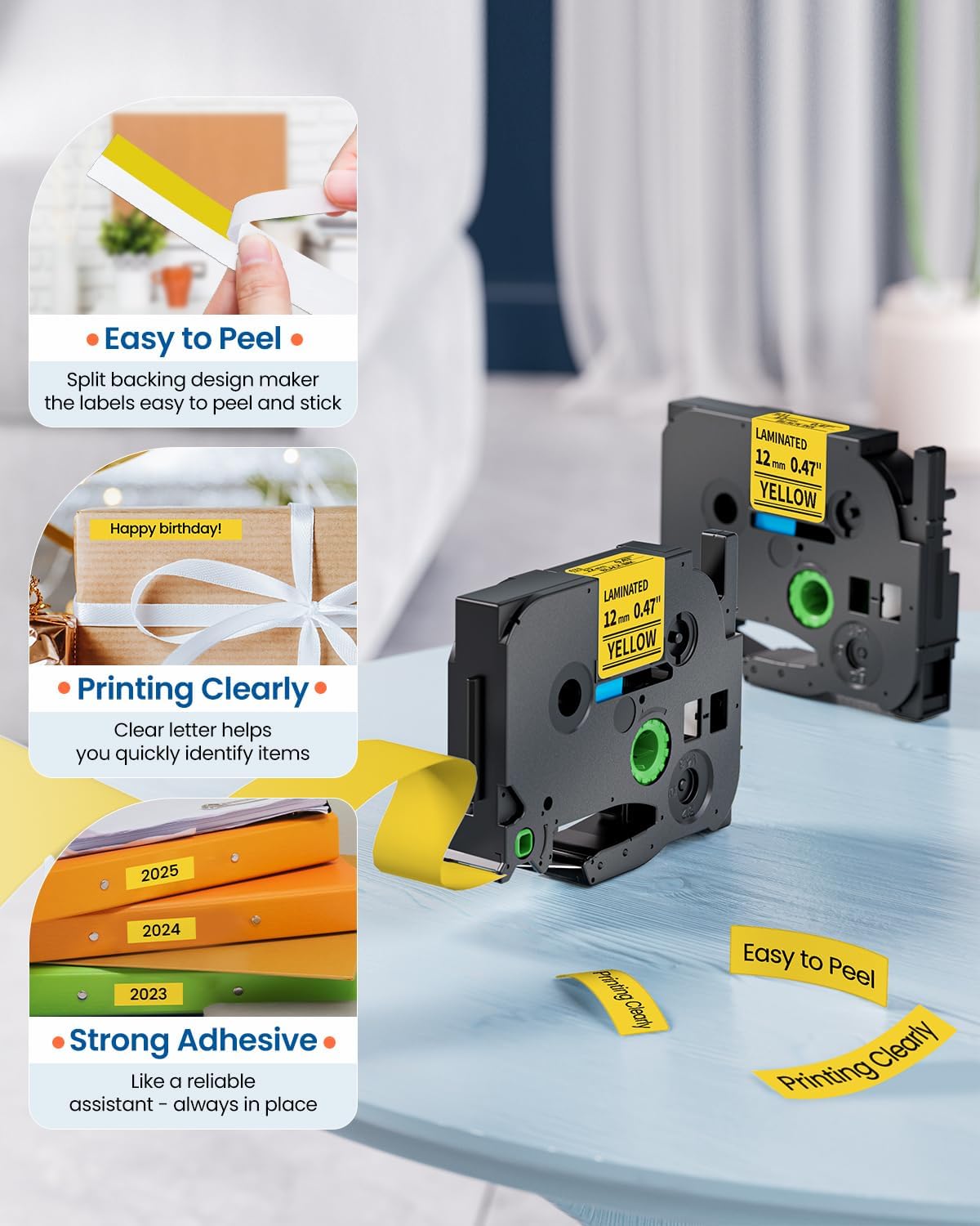 Replacement for Brother P Touch Label Tape Yellow TZe-631 TZe631 TZe TZ Tape 12mm 0.47 Laminated Black on Yellow Label Maker Tape for PT-D210 PT-D200 PT-D220 PT-H110, 1/2 Inch x 26.2 feet, 4-Pack - Image 3