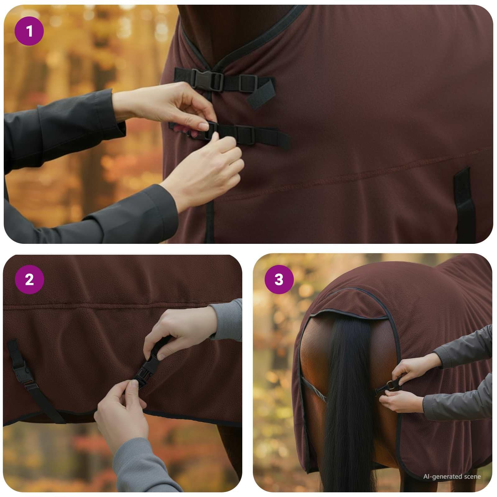 vidaXL Manta de caballo de poliéster marrón oscuro, moderna, ecuestre, funda extraíble para caballo, capa cálida, funcional, elegante accesorio para exteriores