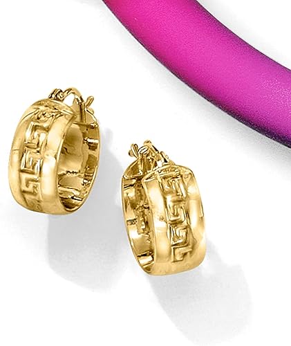 Miniatura 3 de Ross-Simons Pendientes de aro con llave griega italiana en oro amarillo de 14 quilates, Oro, No es una piedra preciosa