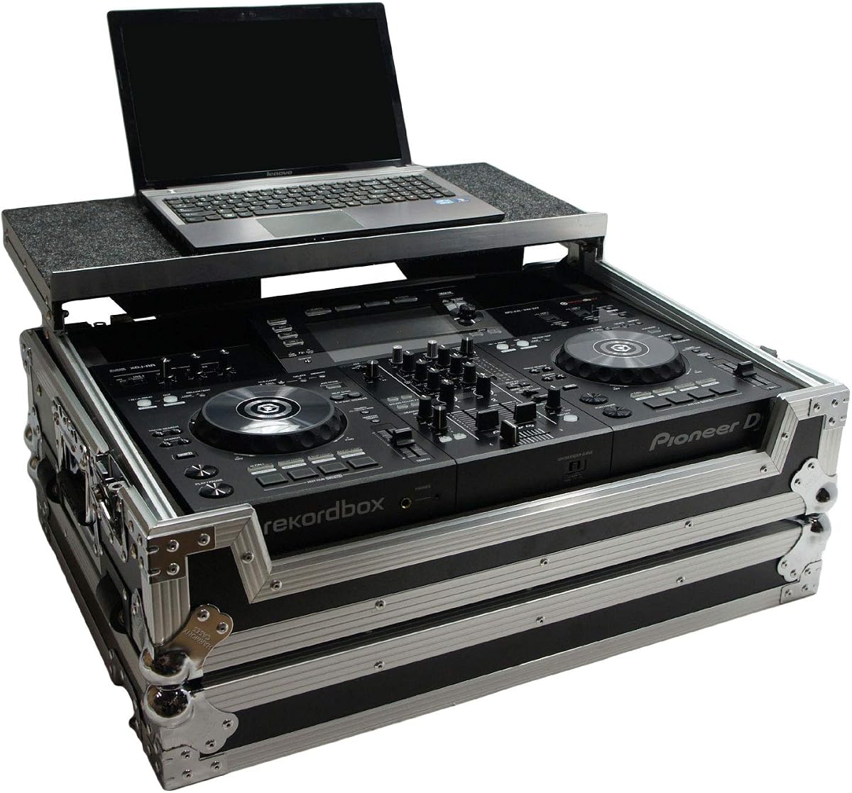 Pioneer XDJ-RR 1U Rack Flight Case with Glide Laptop Stand Harmony Cases | Angled computer shelf for booth visibility, road-ready DJ controller transport, rugged gig protection, secure touring build