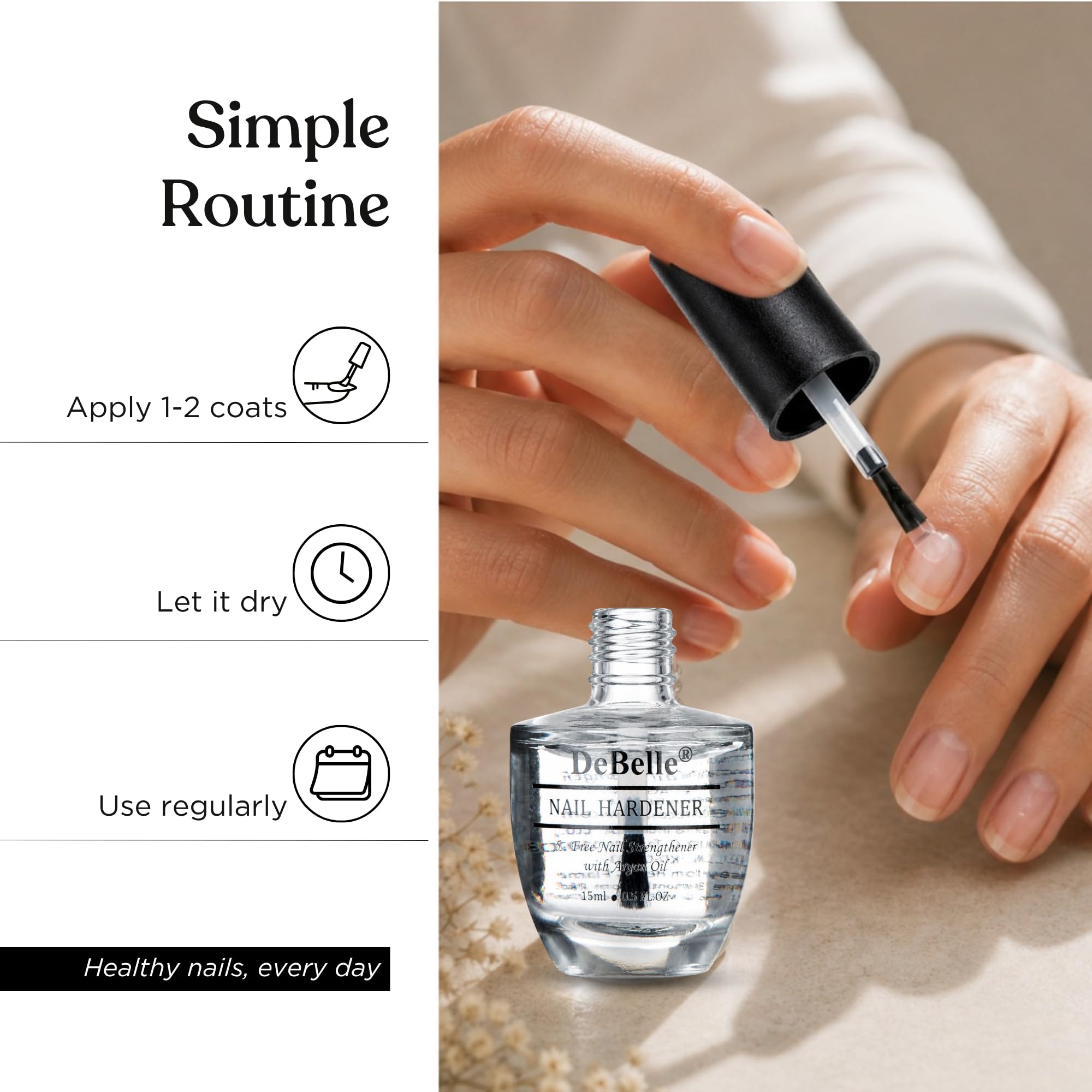 DeBelle Nail Care Nail Polish | Transparent| Enriched with Argan Oil| 15ml (Nail Hardener) 3